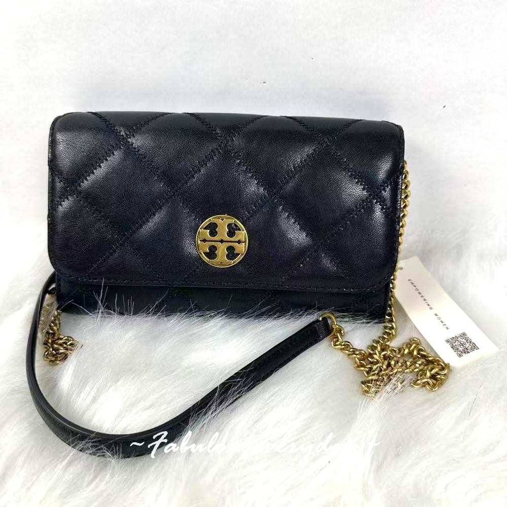 Tory Burch Willa Chain Wallet Crossbody Clutch Bag Leather/Gold/Black 164055 NWT